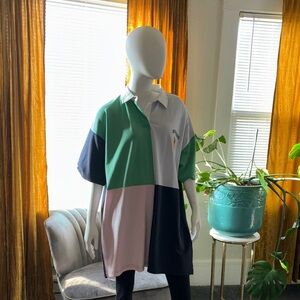 BDG Navy and White Contrast Oversized Polo Shirt